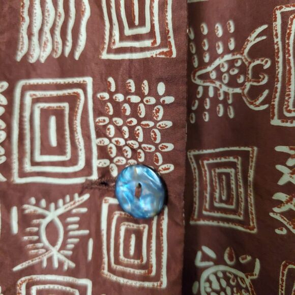 Vtg 1010 Design Silk Tunic Top Vest Pants Set Sz L Batik Print Lagenlook Brown - Picture 11 of 14